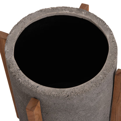 Indoor Pot Hoff Hm4682.03s Fiber Cement In Grey--teak Base Φ33x42hcm