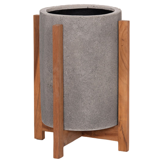 Indoor Pot Hoff Hm4682.03s Fiber Cement In Grey--teak Base Φ33x42hcm