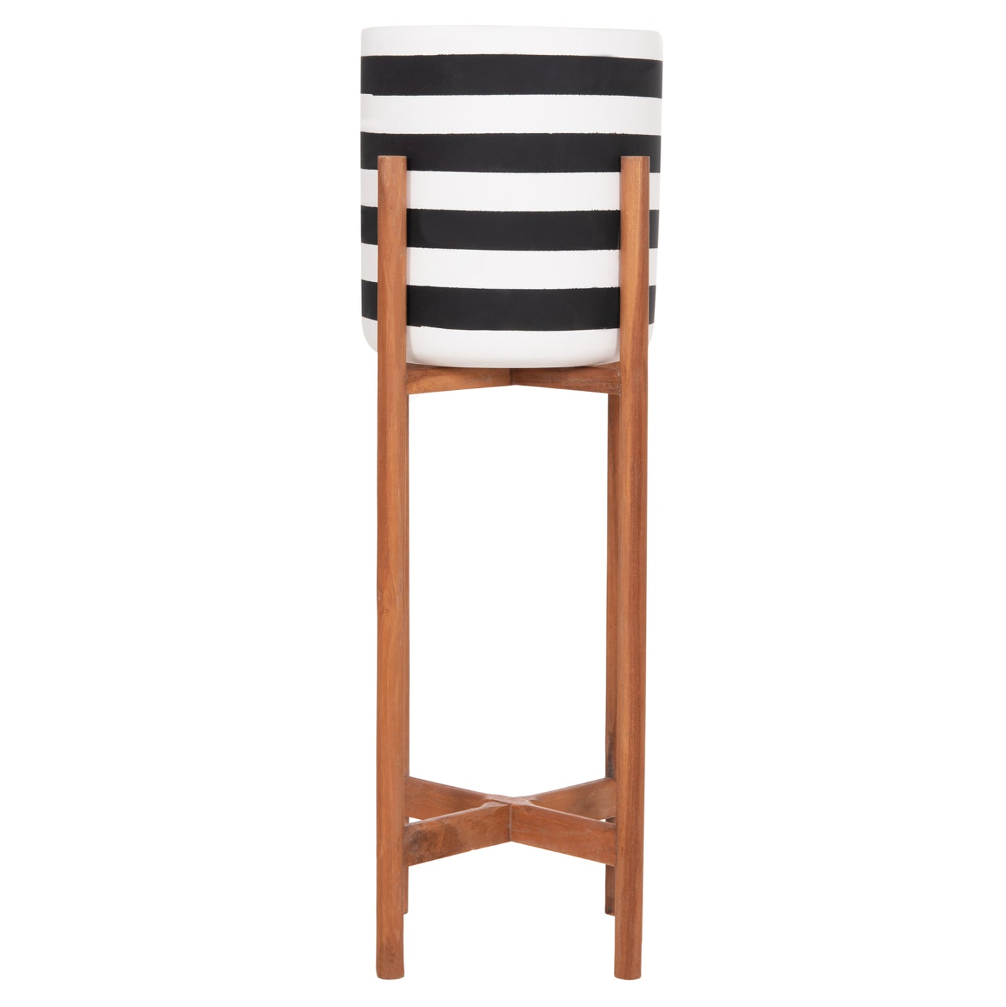 Indoor Pot Rentil Hm4683s Fiber Cement In Black/white--teak Base Φ23x60hcm