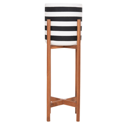 Indoor Pot Rentil Hm4683s Fiber Cement In Black/white--teak Base Φ23x60hcm