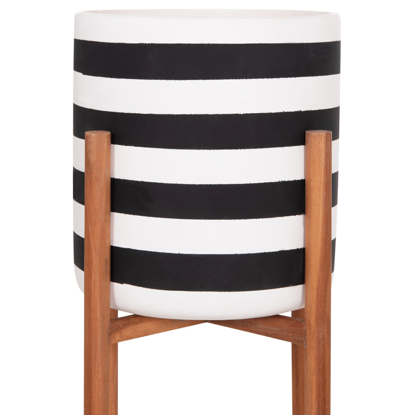 Indoor Pot Rentil Hm4683s Fiber Cement In Black/white--teak Base Φ23x60hcm