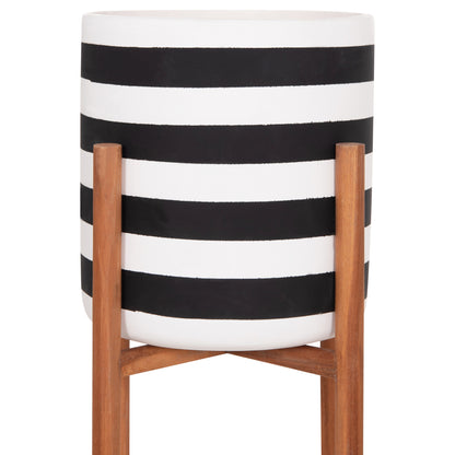 Indoor Pot Rentil Hm4683s Fiber Cement In Black/white--teak Base Φ23x60hcm