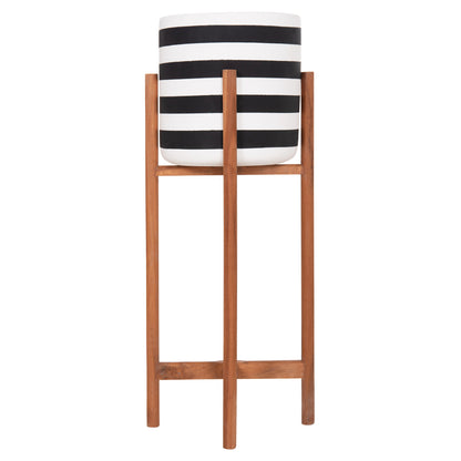 Indoor Pot Rentil Hm4683s Fiber Cement In Black/white--teak Base Φ23x60hcm