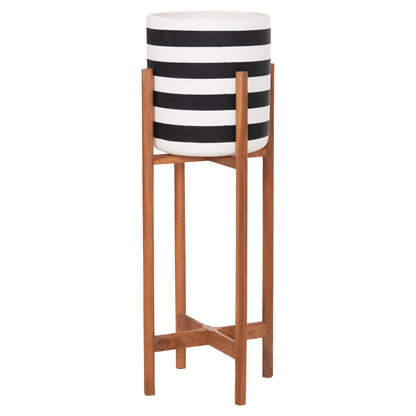 Indoor Pot Rentil Hm4683s Fiber Cement In Black/white--teak Base Φ23x60hcm