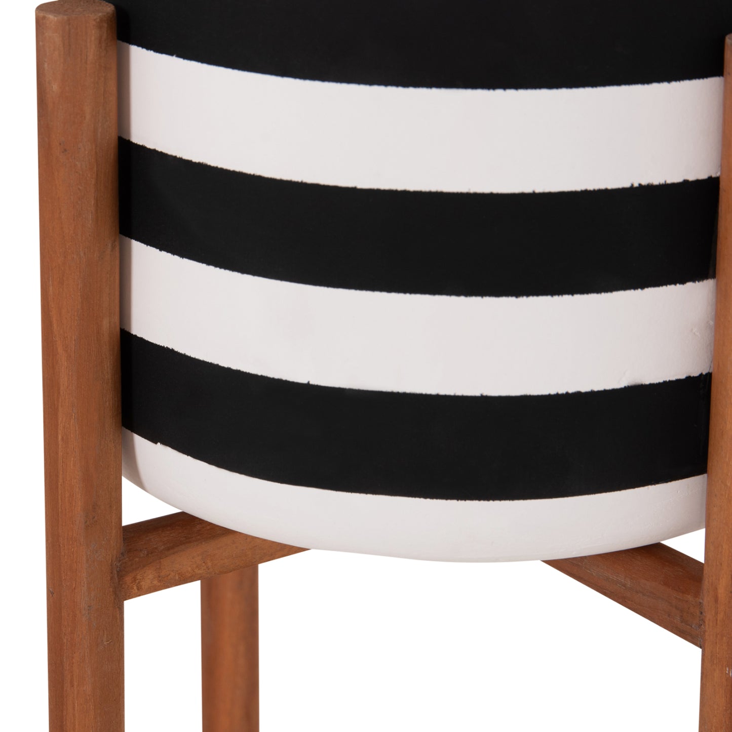 Indoor Pot Rentil Hm4683s Fiber Cement In Black/white--teak Base Φ23x60hcm