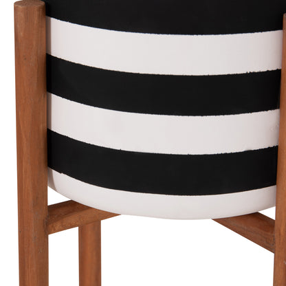 Indoor Pot Rentil Hm4683s Fiber Cement In Black/white--teak Base Φ23x60hcm