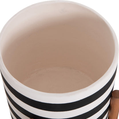 Indoor Pot Rentil Hm4683s Fiber Cement In Black/white--teak Base Φ23x60hcm