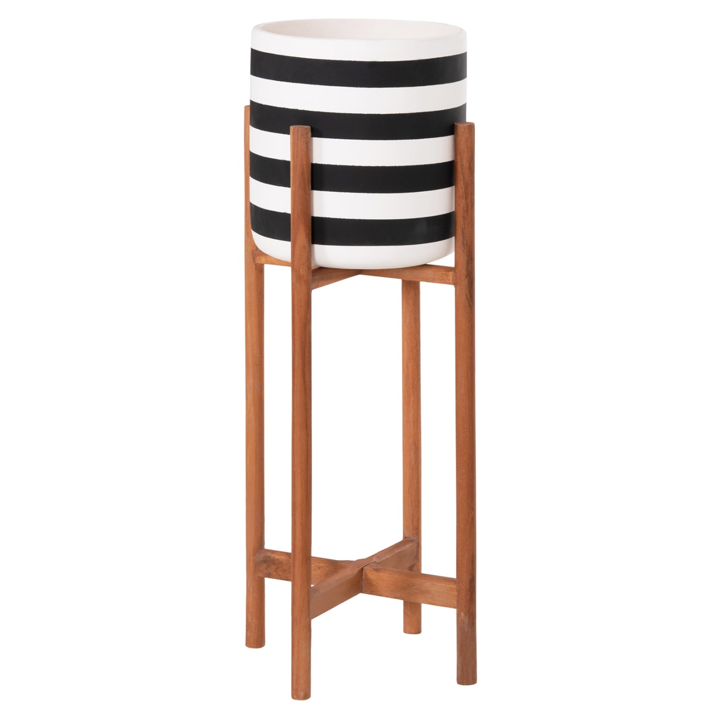 Indoor Pot Rentil Hm4683s Fiber Cement In Black/white--teak Base Φ23x60hcm