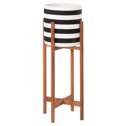 Indoor Pot Rentil Hm4683s Fiber Cement In Black/white--teak Base Φ23x60hcm