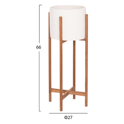 Indoor Pot Rentil Hm4684.02l Fiber Cement In White Color--teak Base Φ27x66hcm