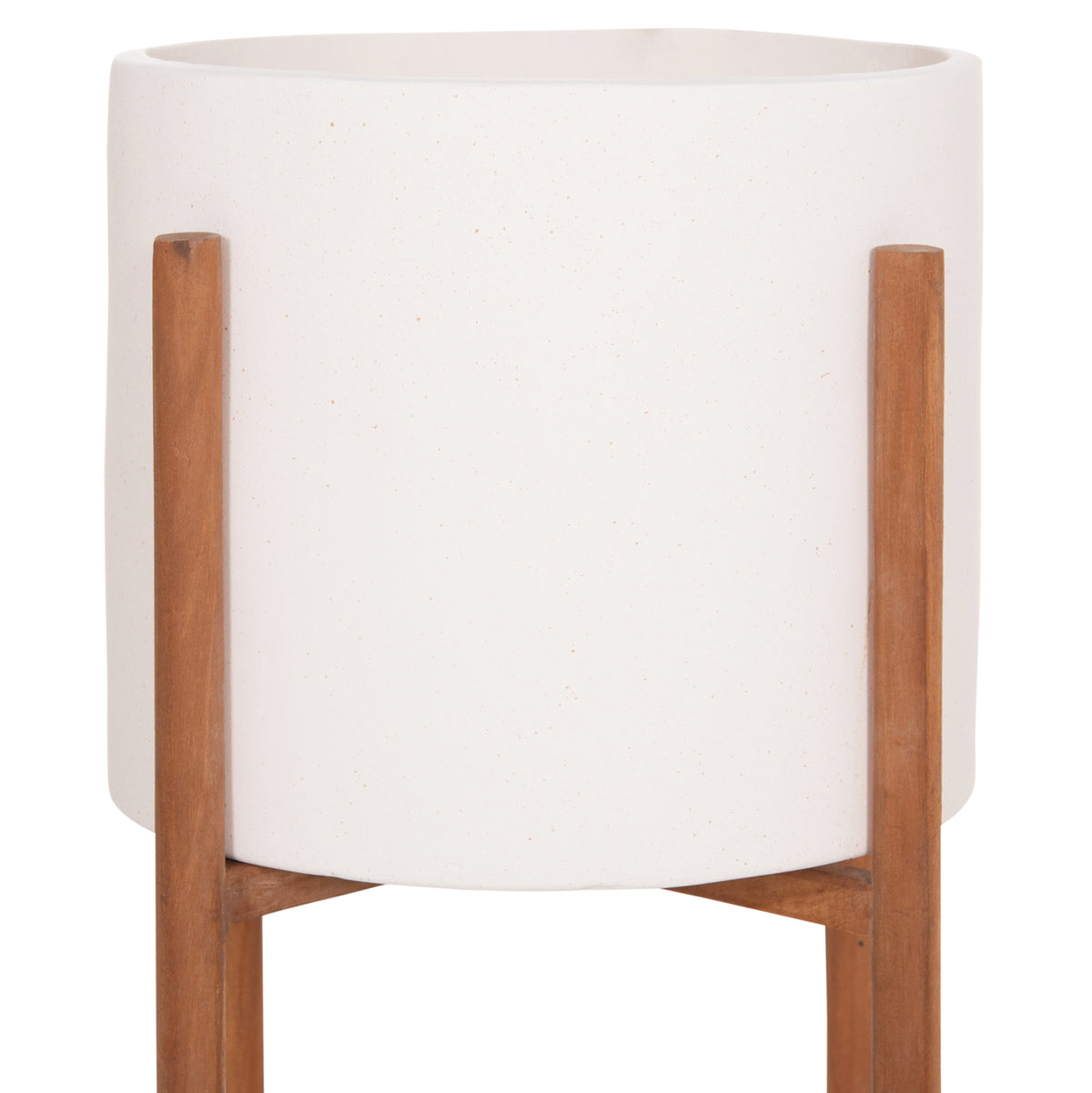 Indoor Pot Rentil Hm4684.02l Fiber Cement In White Color--teak Base Φ27x66hcm