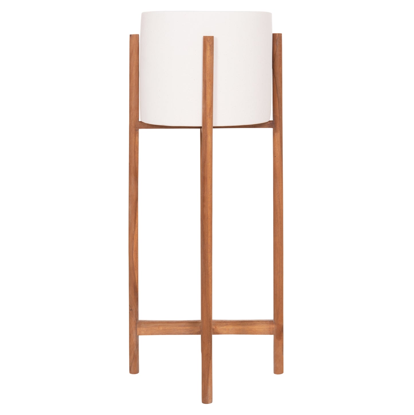 Indoor Pot Rentil Hm4684.02l Fiber Cement In White Color--teak Base Φ27x66hcm