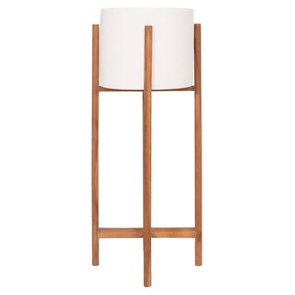 Indoor Pot Rentil Hm4684.02l Fiber Cement In White Color--teak Base Φ27x66hcm