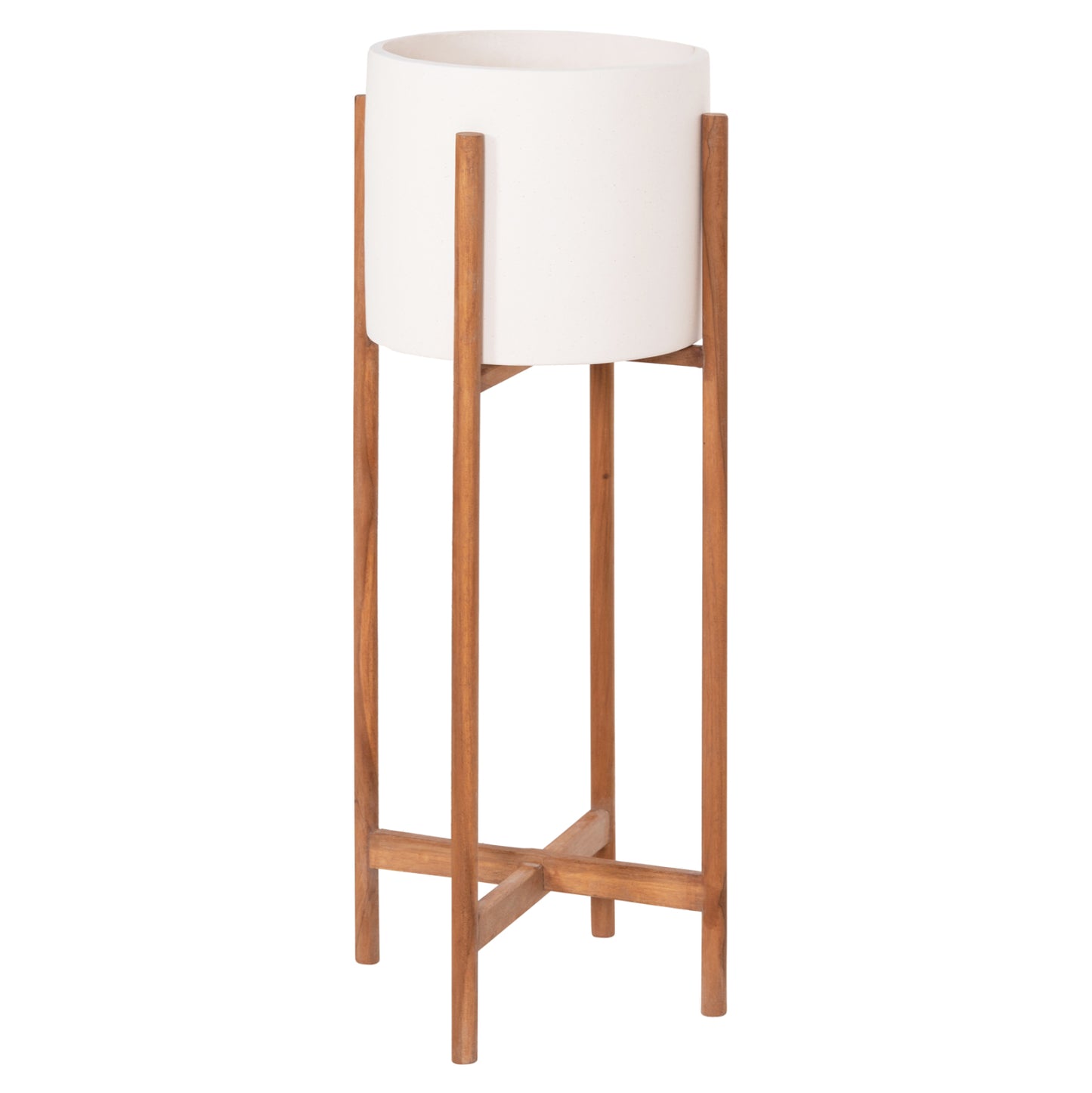 Indoor Pot Rentil Hm4684.02l Fiber Cement In White Color--teak Base Φ27x66hcm