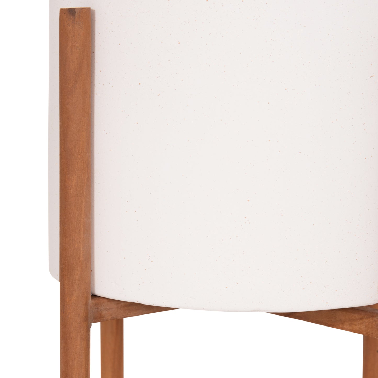 Indoor Pot Rentil Hm4684.02l Fiber Cement In White Color--teak Base Φ27x66hcm