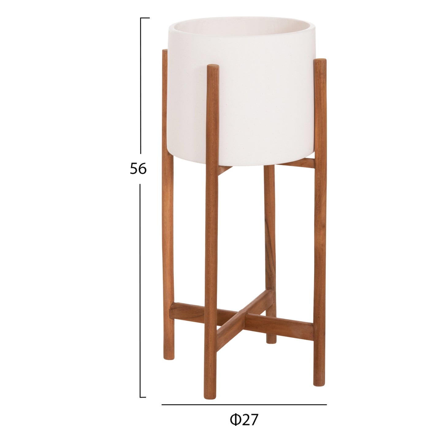 Indoor Pot Rentil Hm4684.02s Fiber Cement In White Color--teak Base Φ27x56hcm
