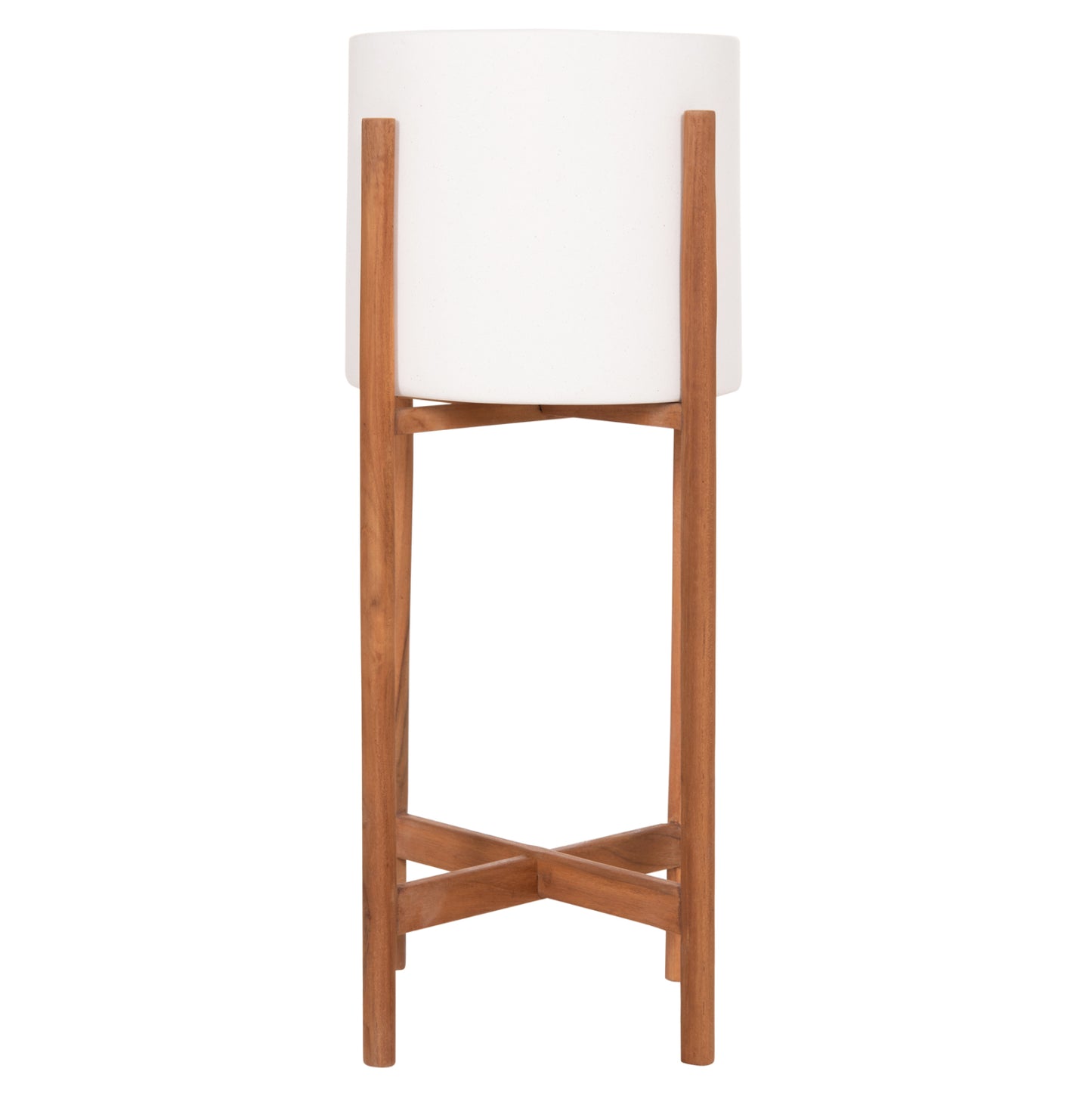 Indoor Pot Rentil Hm4684.02s Fiber Cement In White Color--teak Base Φ27x56hcm