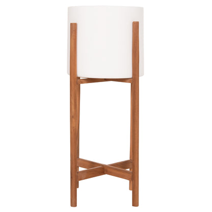 Indoor Pot Rentil Hm4684.02s Fiber Cement In White Color--teak Base Φ27x56hcm