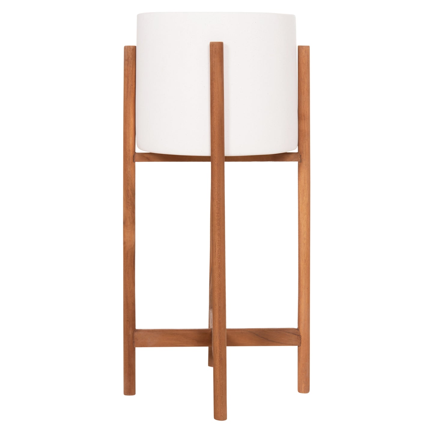 Indoor Pot Rentil Hm4684.02s Fiber Cement In White Color--teak Base Φ27x56hcm
