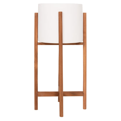Indoor Pot Rentil Hm4684.02s Fiber Cement In White Color--teak Base Φ27x56hcm