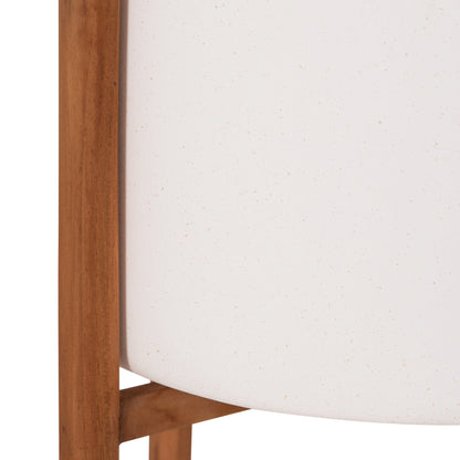 Indoor Pot Rentil Hm4684.02s Fiber Cement In White Color--teak Base Φ27x56hcm