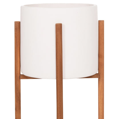 Indoor Pot Rentil Hm4684.02s Fiber Cement In White Color--teak Base Φ27x56hcm