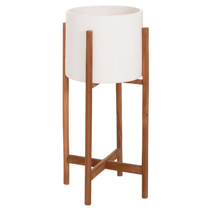 Indoor Pot Rentil Hm4684.02s Fiber Cement In White Color--teak Base Φ27x56hcm