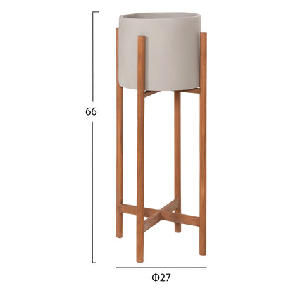 Indoor Pot Rentil Hm4684.03l Fiber Cement In Grey Color--teak Base Φ27x66hcm