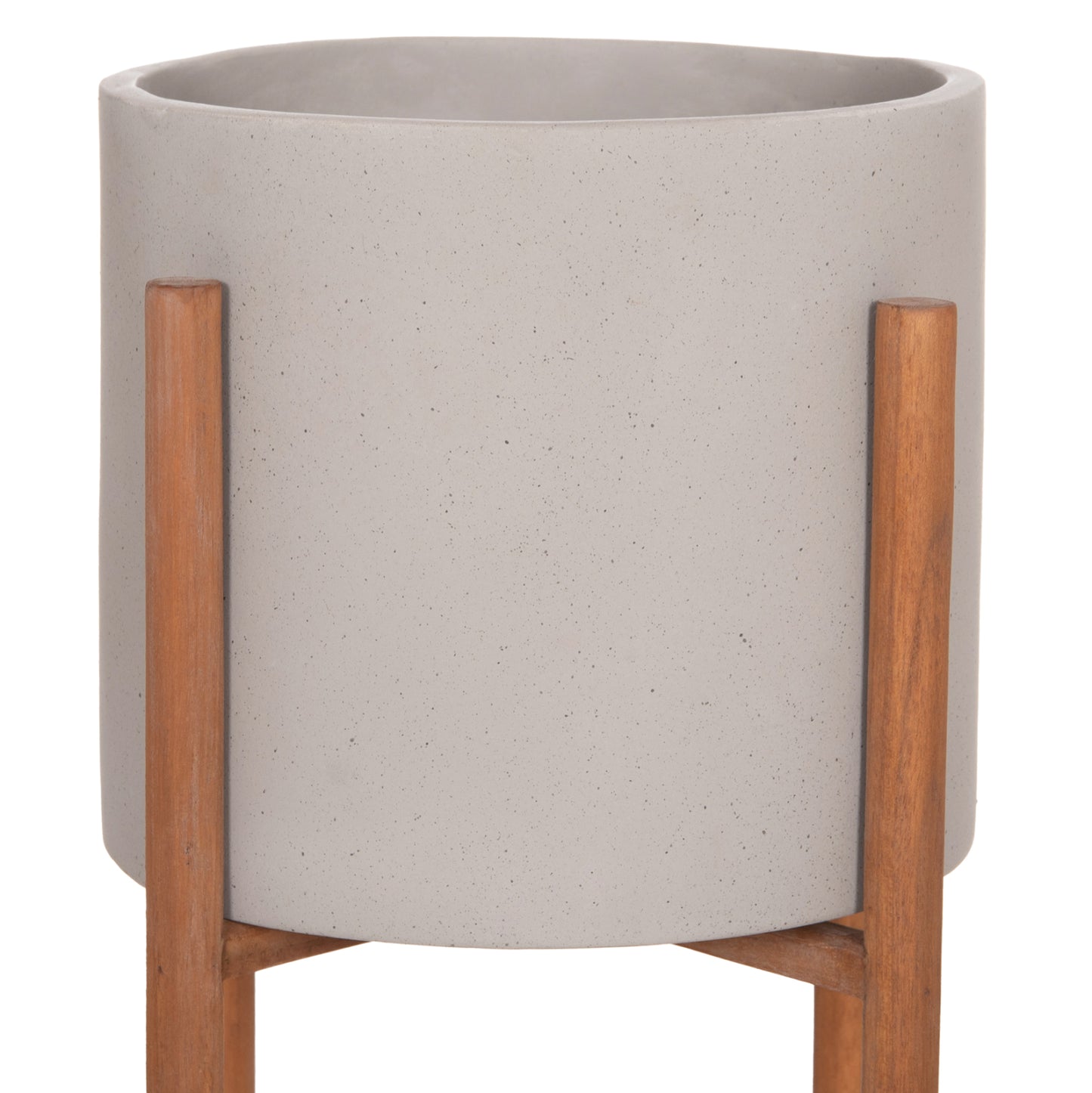 Indoor Pot Rentil Hm4684.03l Fiber Cement In Grey Color--teak Base Φ27x66hcm