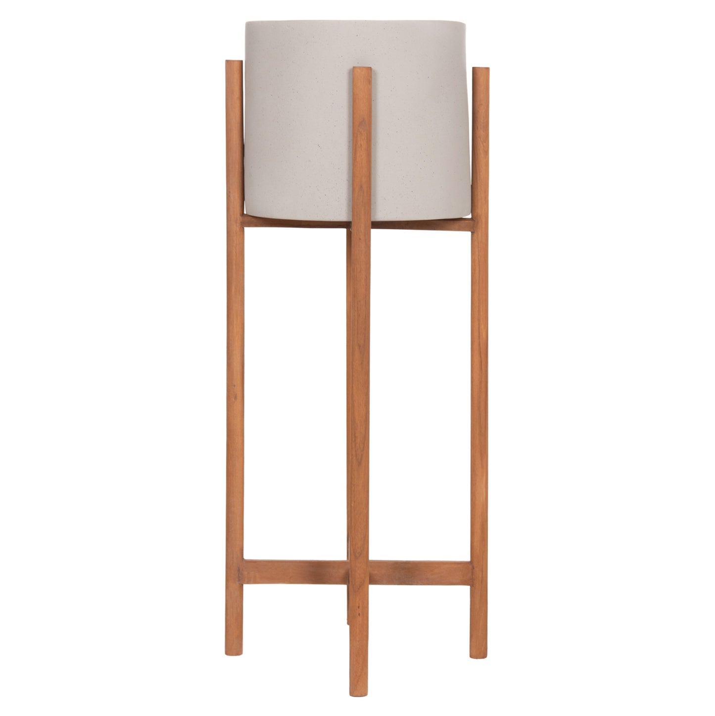 Indoor Pot Rentil Hm4684.03l Fiber Cement In Grey Color--teak Base Φ27x66hcm