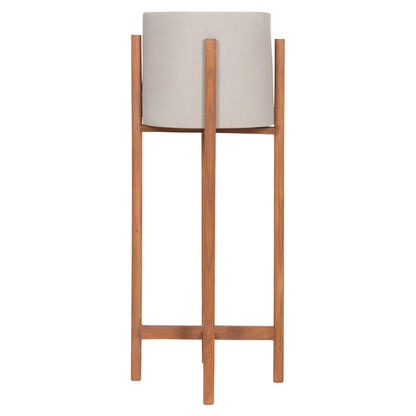 Indoor Pot Rentil Hm4684.03l Fiber Cement In Grey Color--teak Base Φ27x66hcm