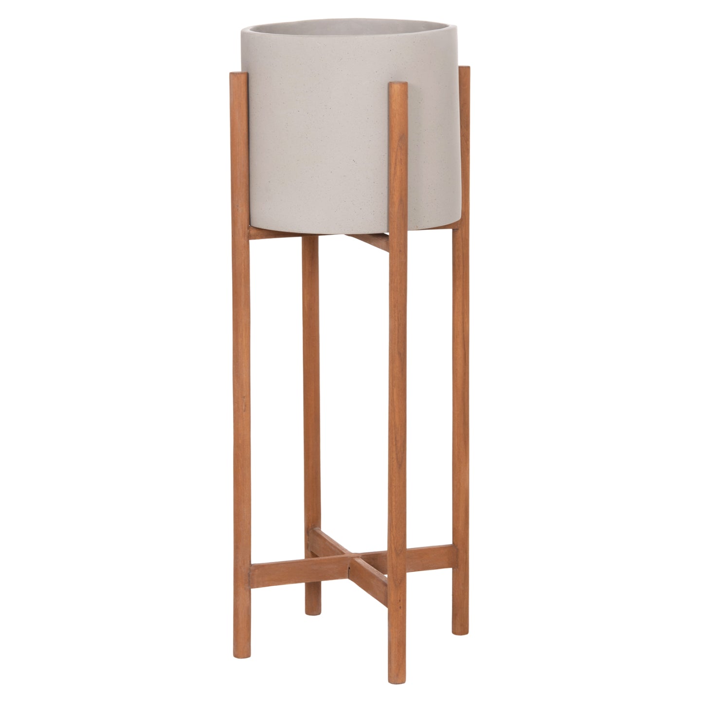 Indoor Pot Rentil Hm4684.03l Fiber Cement In Grey Color--teak Base Φ27x66hcm