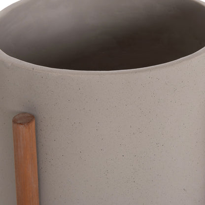 Indoor Pot Rentil Hm4684.03l Fiber Cement In Grey Color--teak Base Φ27x66hcm