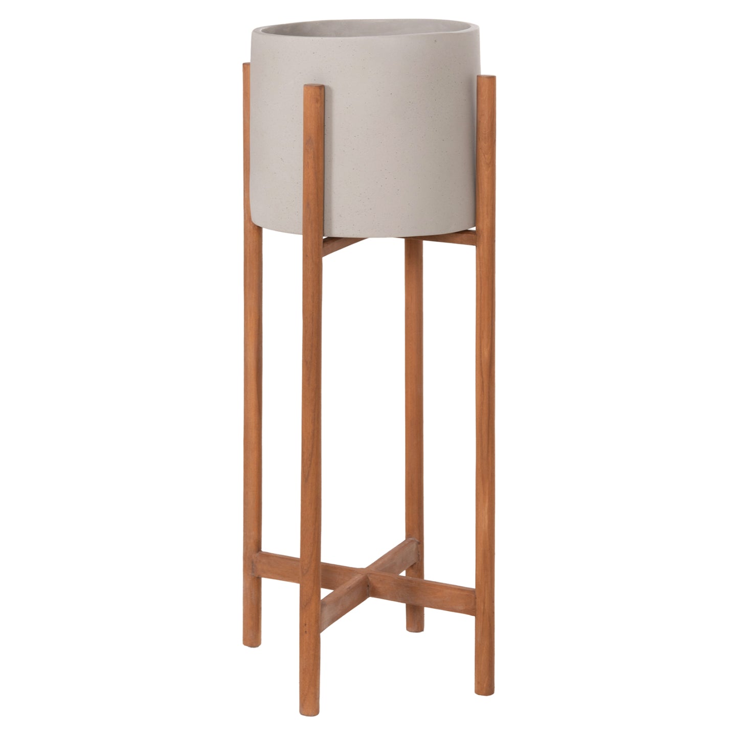 Indoor Pot Rentil Hm4684.03l Fiber Cement In Grey Color--teak Base Φ27x66hcm