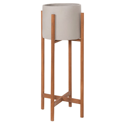 Indoor Pot Rentil Hm4684.03l Fiber Cement In Grey Color--teak Base Φ27x66hcm