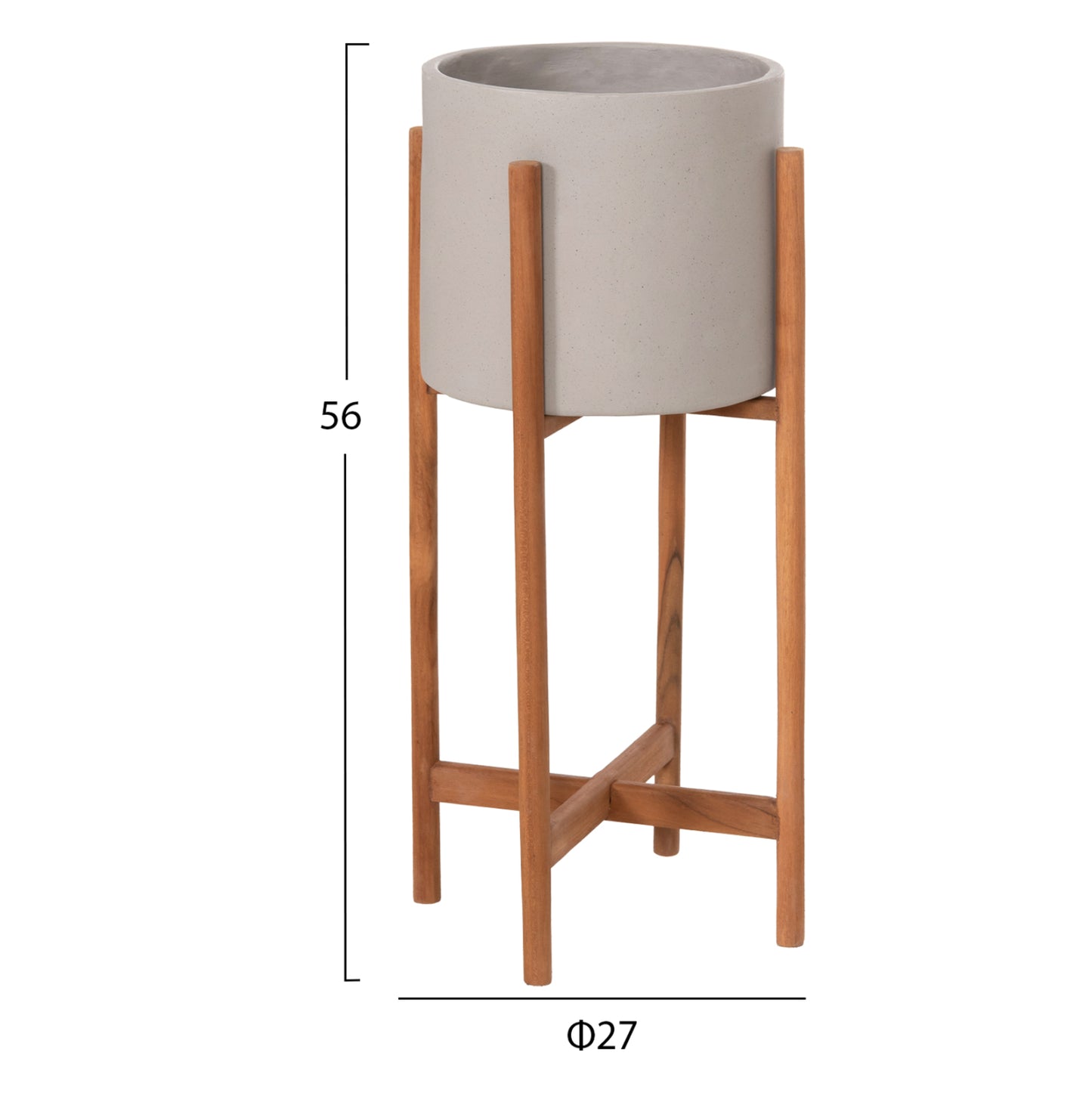 Indoor Pot Rentil Hm4684.03s Fiber Cement In Grey Color--teak Base Φ27x56hcm