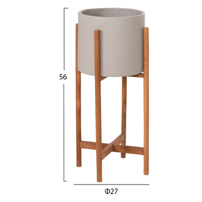 Indoor Pot Rentil Hm4684.03s Fiber Cement In Grey Color--teak Base Φ27x56hcm