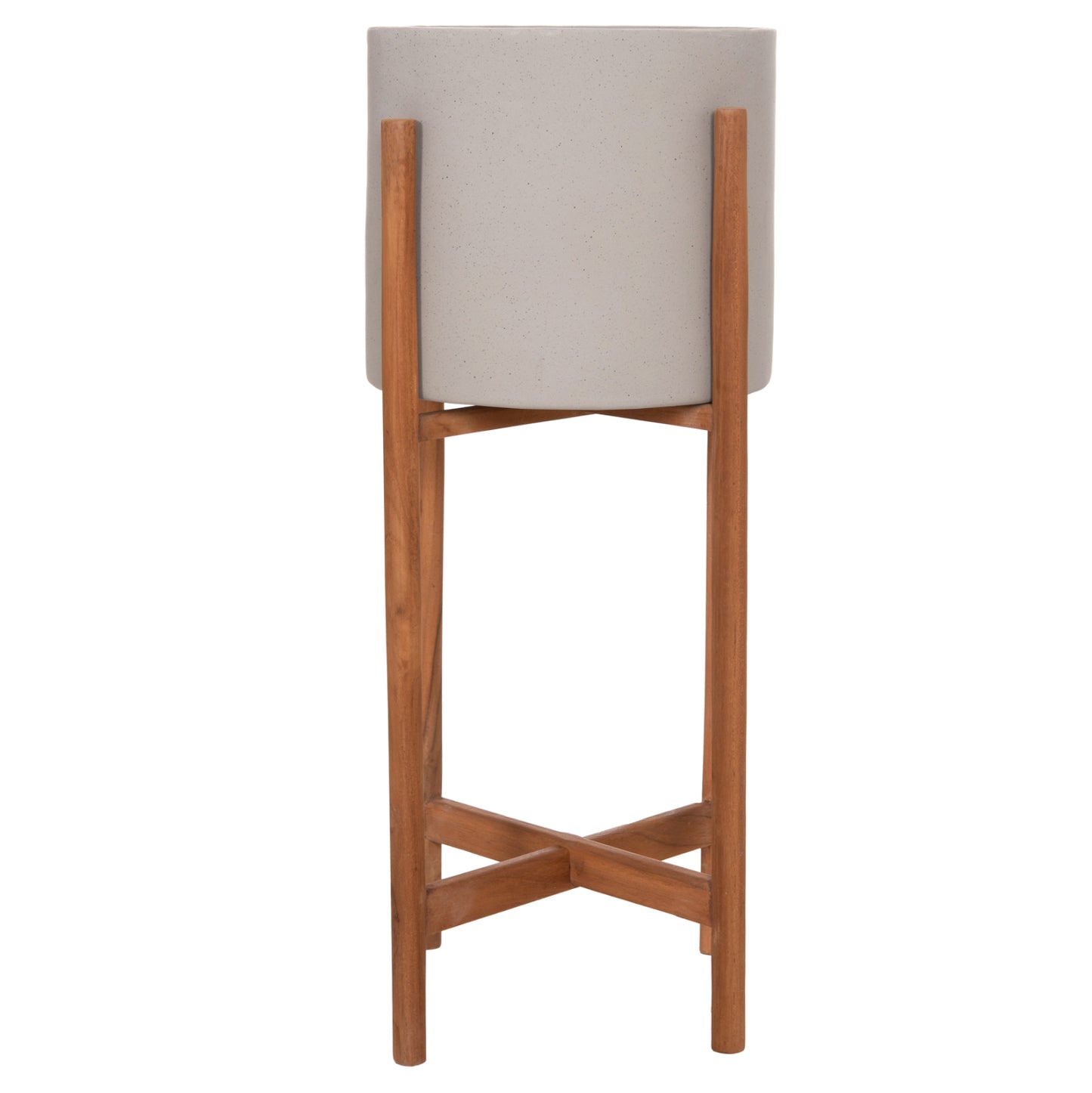 Indoor Pot Rentil Hm4684.03s Fiber Cement In Grey Color--teak Base Φ27x56hcm