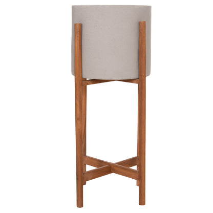 Indoor Pot Rentil Hm4684.03s Fiber Cement In Grey Color--teak Base Φ27x56hcm