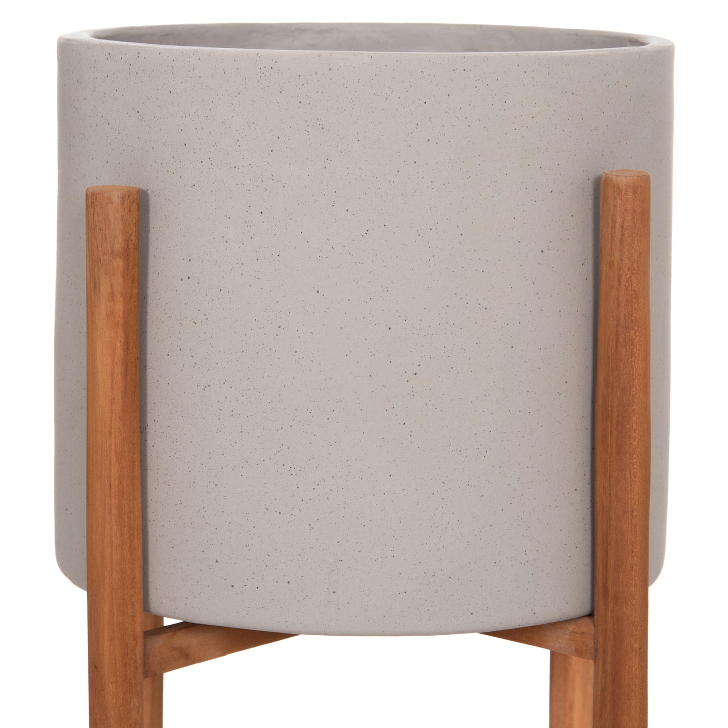 Indoor Pot Rentil Hm4684.03s Fiber Cement In Grey Color--teak Base Φ27x56hcm