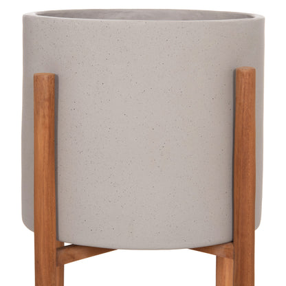 Indoor Pot Rentil Hm4684.03s Fiber Cement In Grey Color--teak Base Φ27x56hcm