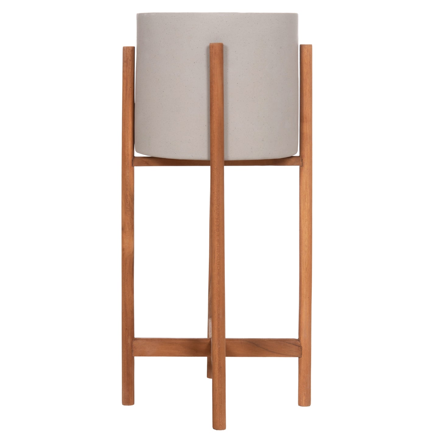 Indoor Pot Rentil Hm4684.03s Fiber Cement In Grey Color--teak Base Φ27x56hcm