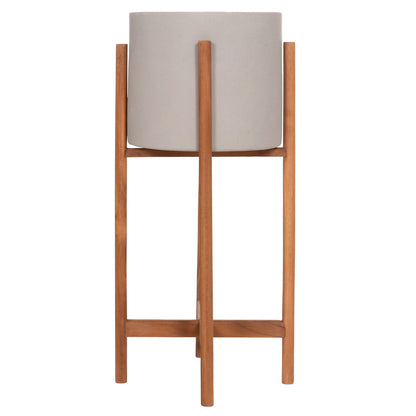 Indoor Pot Rentil Hm4684.03s Fiber Cement In Grey Color--teak Base Φ27x56hcm