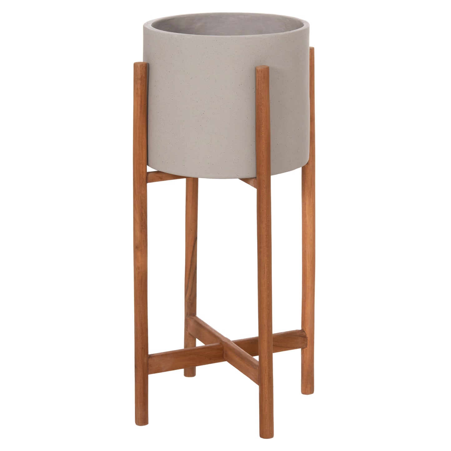 Indoor Pot Rentil Hm4684.03s Fiber Cement In Grey Color--teak Base Φ27x56hcm