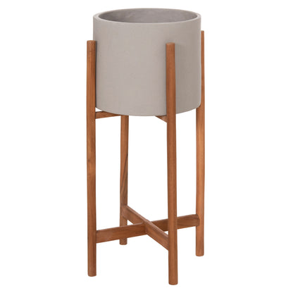 Indoor Pot Rentil Hm4684.03s Fiber Cement In Grey Color--teak Base Φ27x56hcm