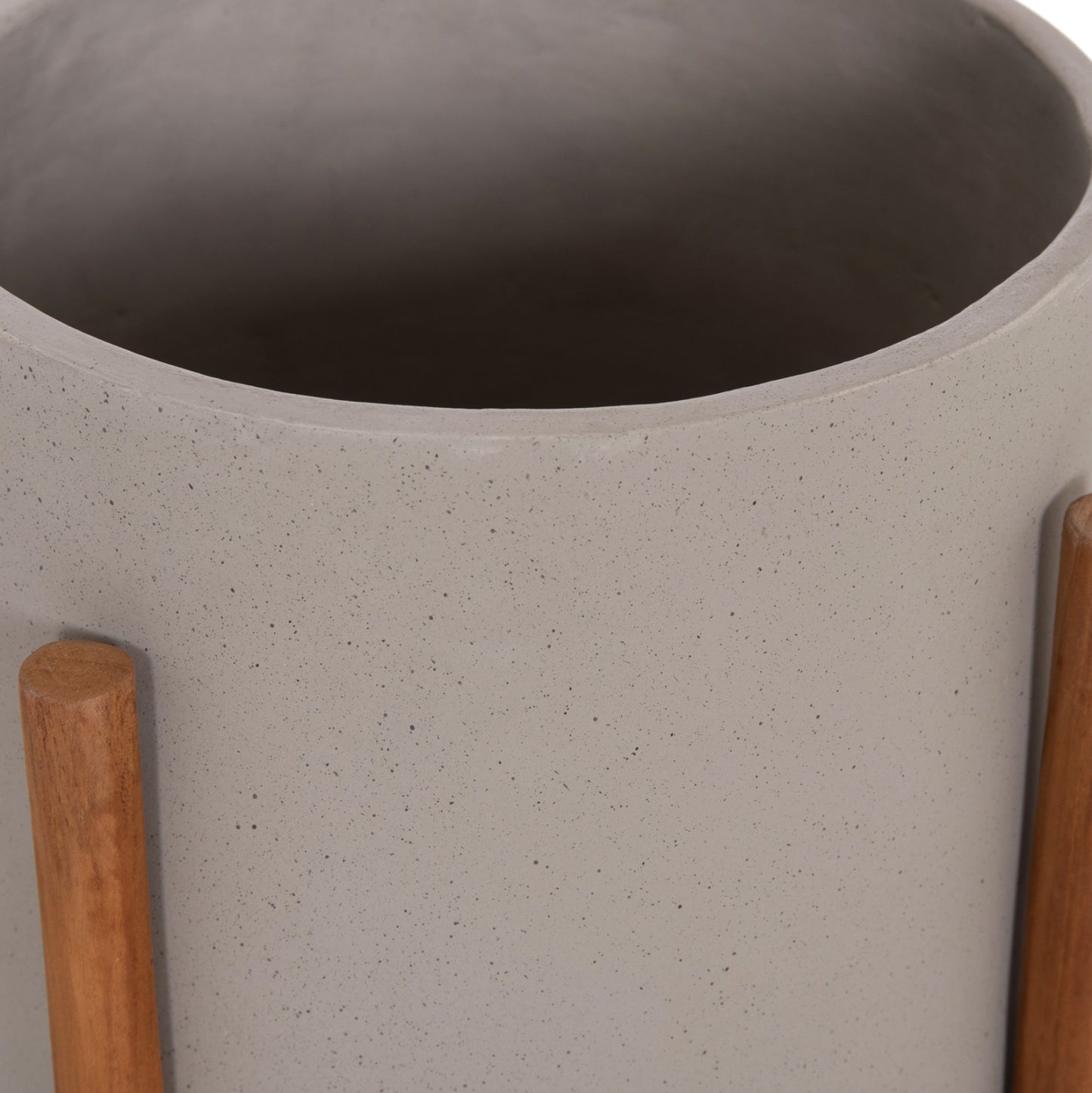 Indoor Pot Rentil Hm4684.03s Fiber Cement In Grey Color--teak Base Φ27x56hcm