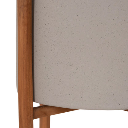 Indoor Pot Rentil Hm4684.03s Fiber Cement In Grey Color--teak Base Φ27x56hcm