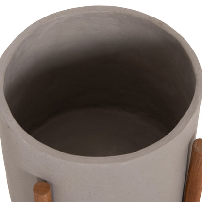 Indoor Pot Rentil Hm4684.03s Fiber Cement In Grey Color--teak Base Φ27x56hcm