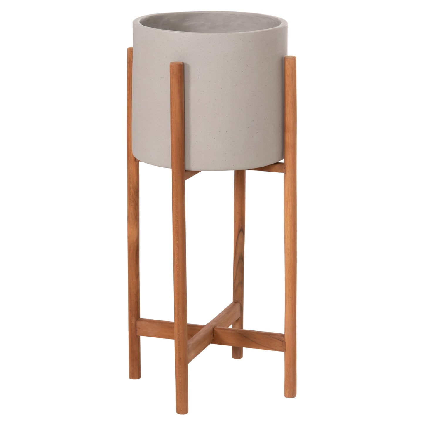 Indoor Pot Rentil Hm4684.03s Fiber Cement In Grey Color--teak Base Φ27x56hcm
