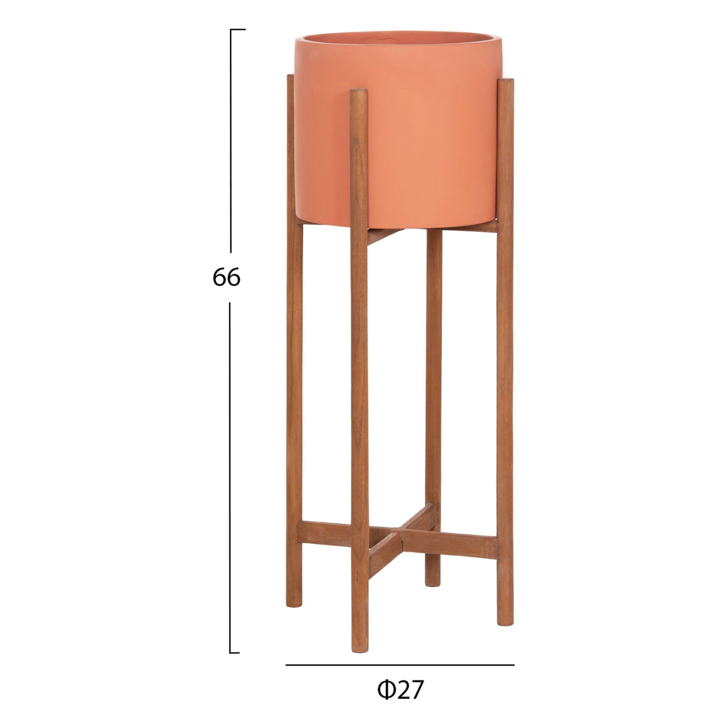 Indoor Pot Rentil Hm4684.08l Fiber Cement In Terracotta Color--teak Base Φ27x66hcm